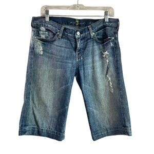 7 For All Mankind Women 30 Dojo Denim Shorts Y2K Distressed Bermuda Low Rise